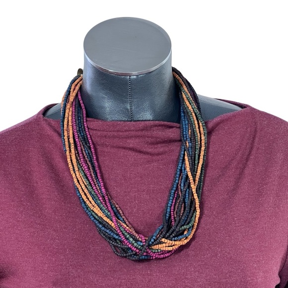 VTG Multi Strand Seed Beaded Multi Colored Boho Necklace - Picture 3 of 15